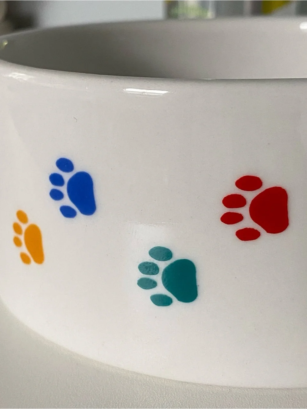 Spot Brand Dog Bowl White With Colorful Paw Prints Ceramic Pet 5” Cat Dish EUC